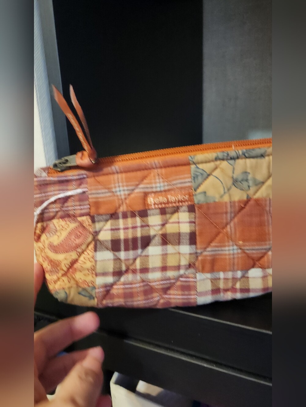 Brand New Bella Taylor Orange Plaid Patchwork Wristlet